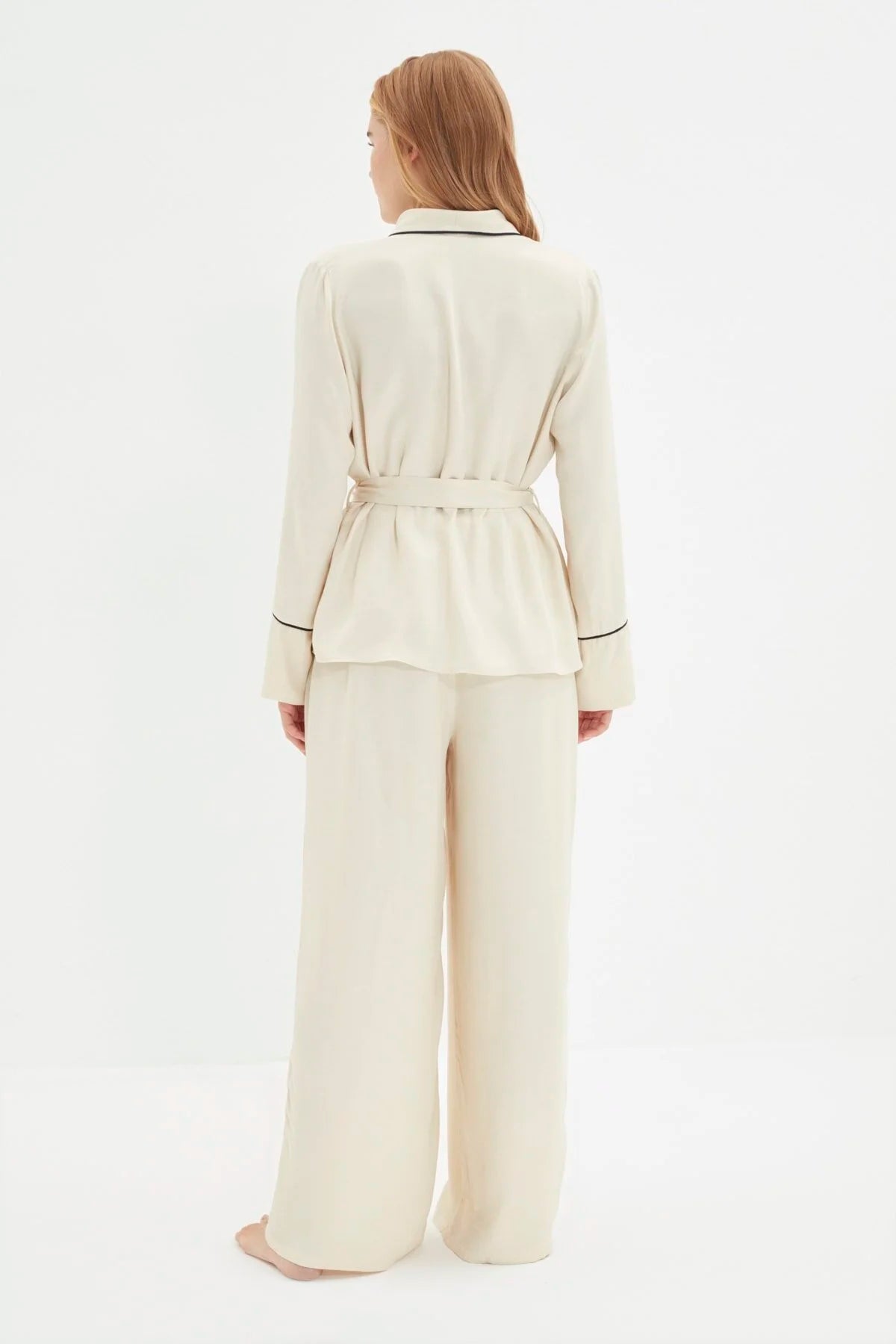Beige Belted  Pajamas Set