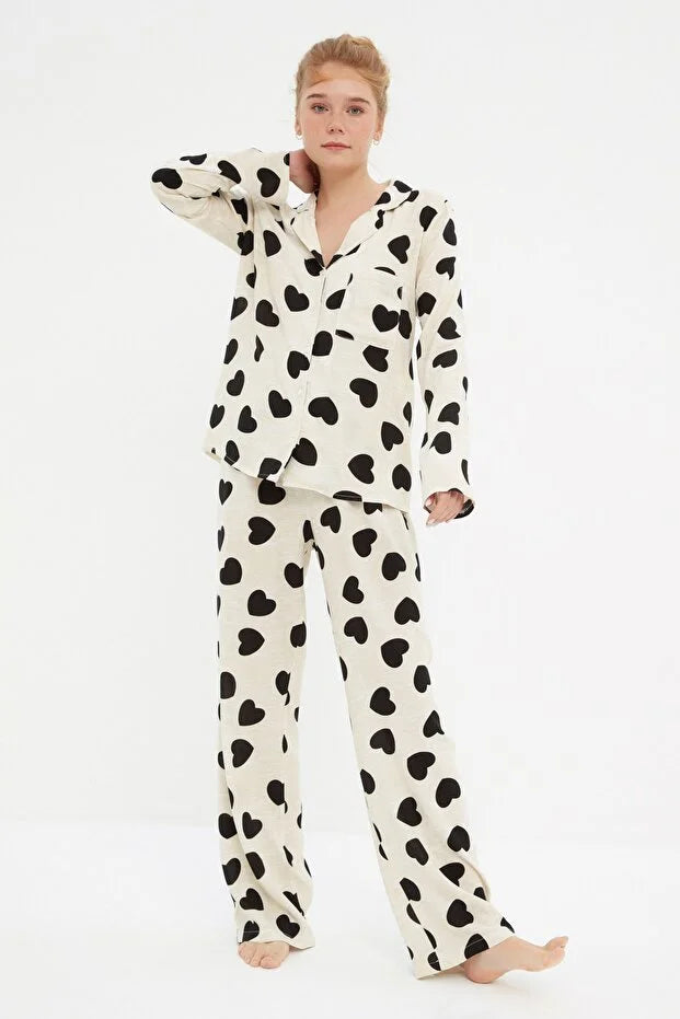 Ecru Heart Viscose pajama set
