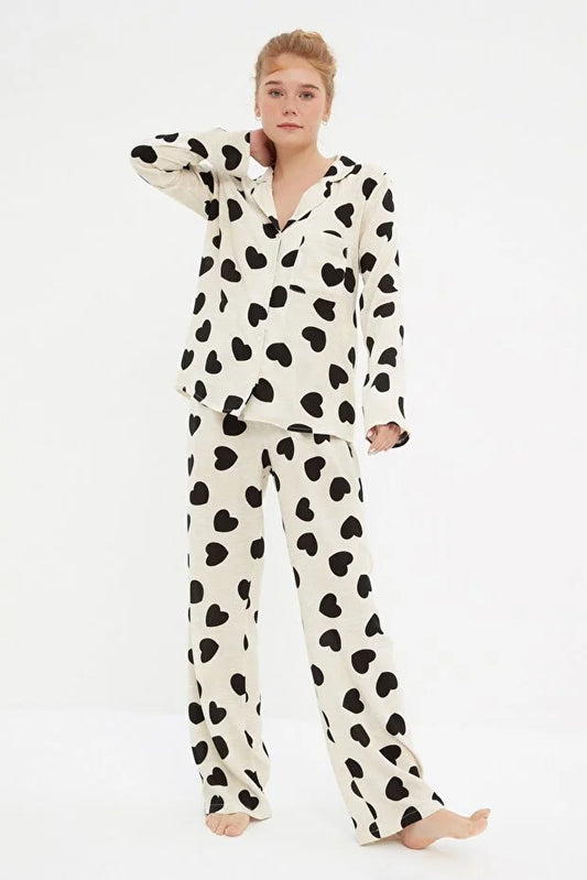 Ecru Heart Viscose pajama set