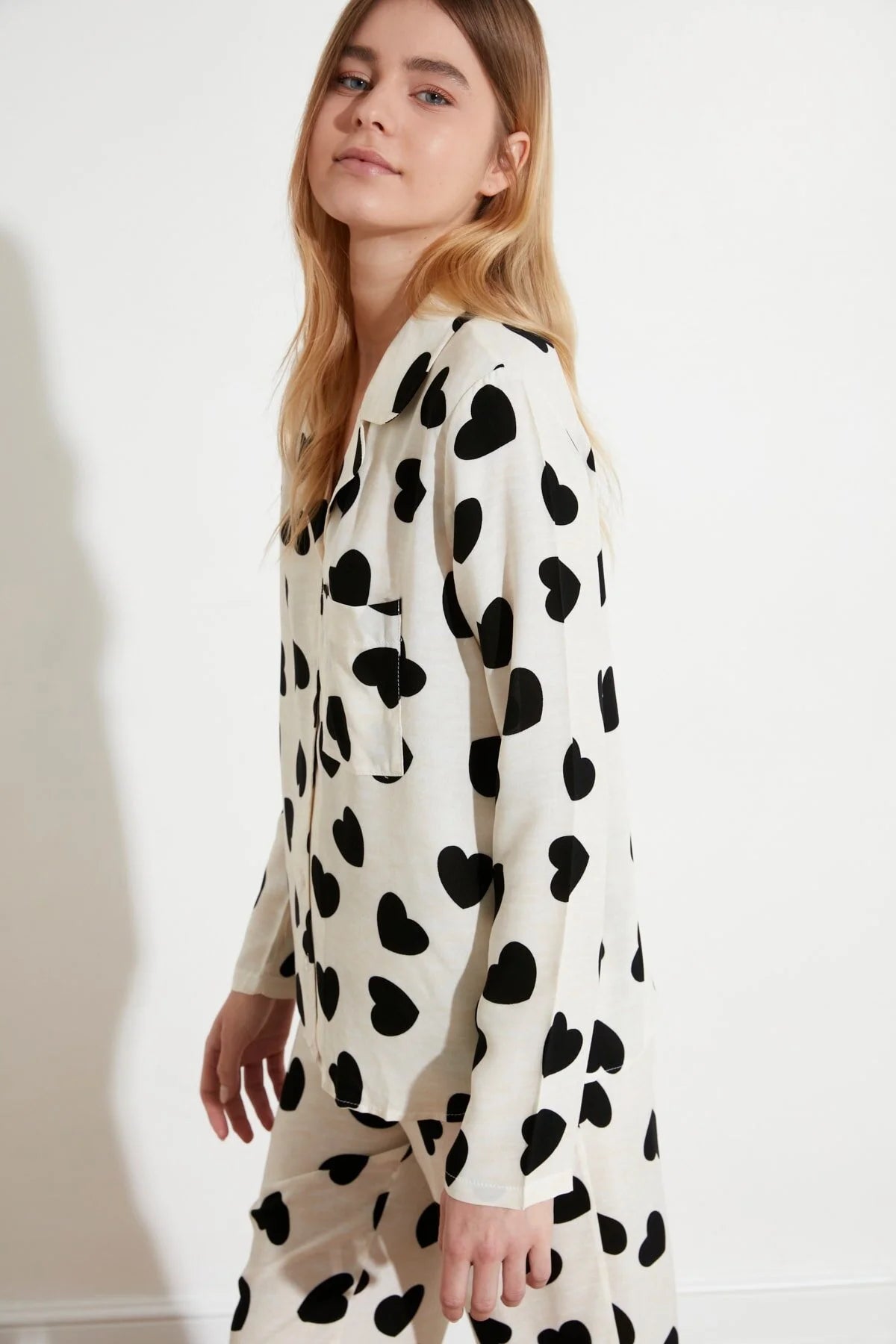 Ecru Heart Viscose pajama set