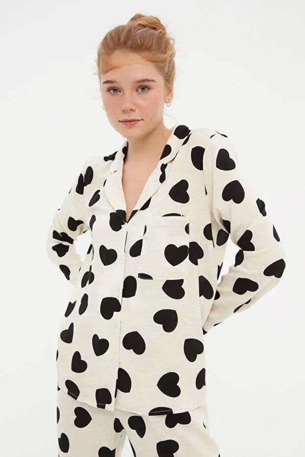 Ecru Heart Viscose pajama set