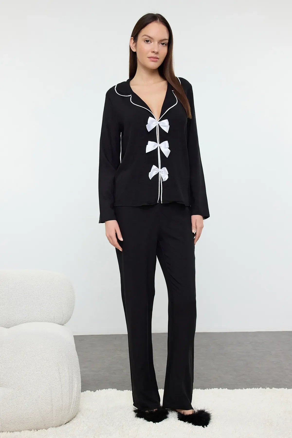 Black Ribbon Bow Pajama Set