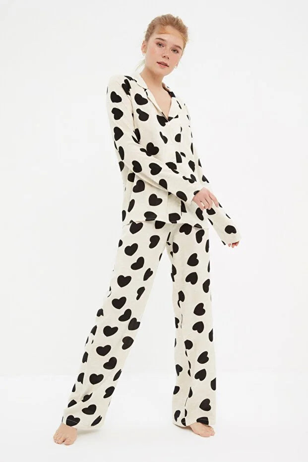 Ecru Heart Viscose pajama set