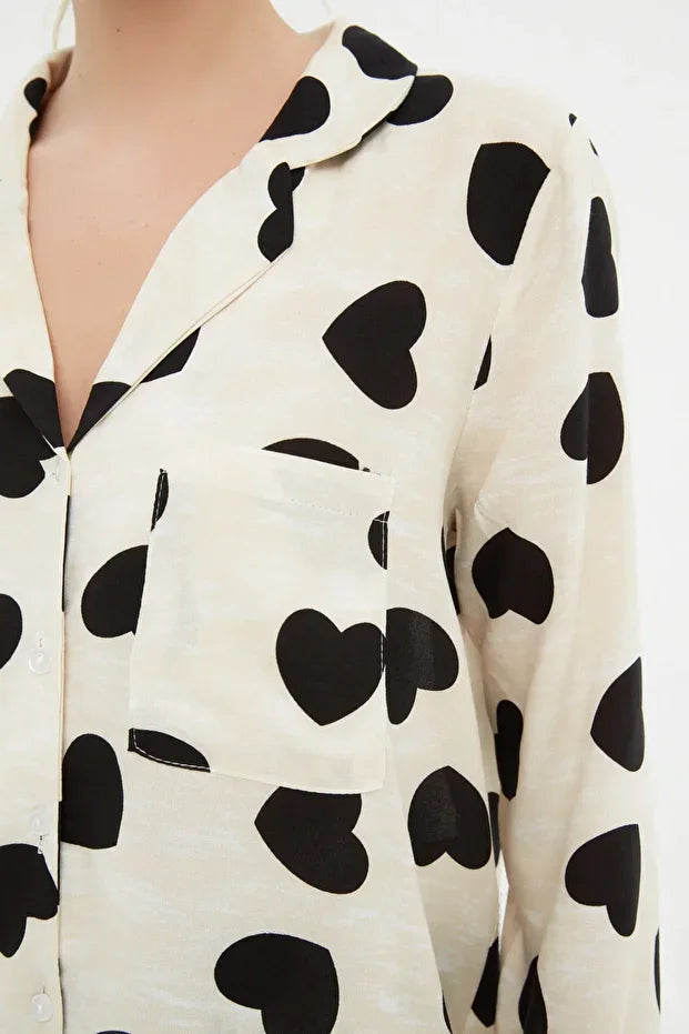 Ecru Heart Viscose pajama set