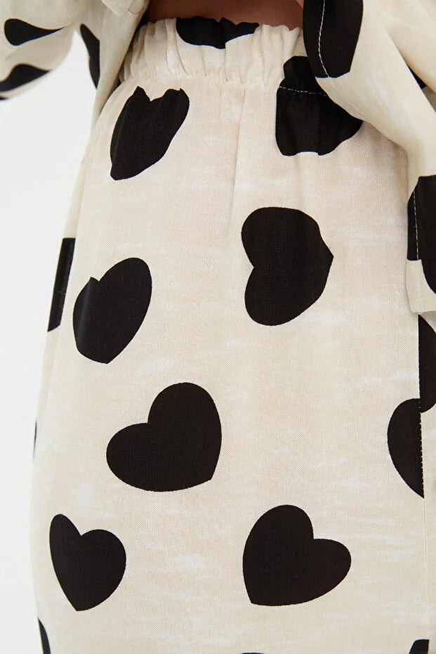 Ecru Heart Viscose pajama set
