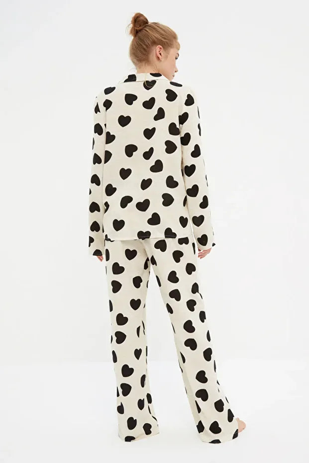 Ecru Heart Viscose pajama set
