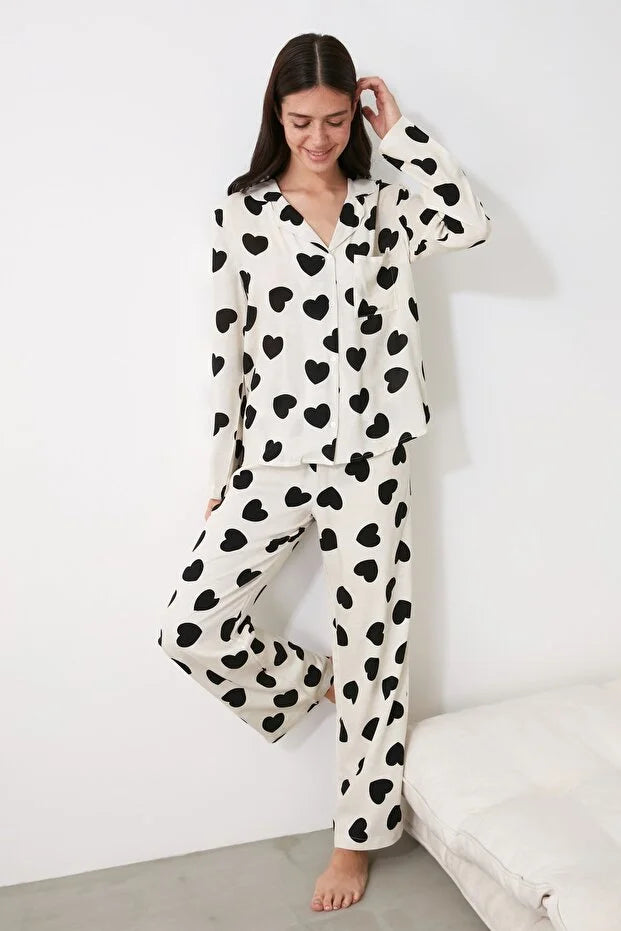 Ecru Heart Viscose pajama set