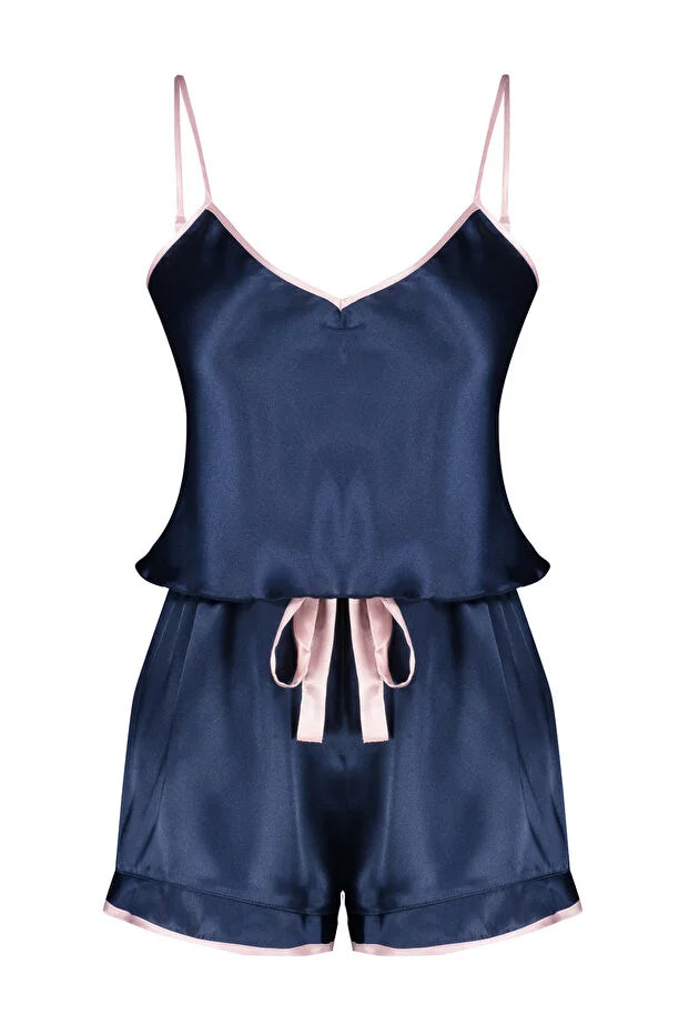 Navy Blue Piping & Ribbon Satin
