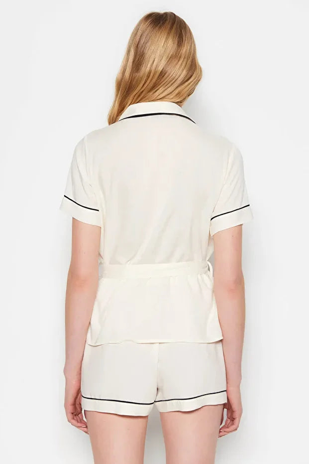 Beige Belted Pajama Set