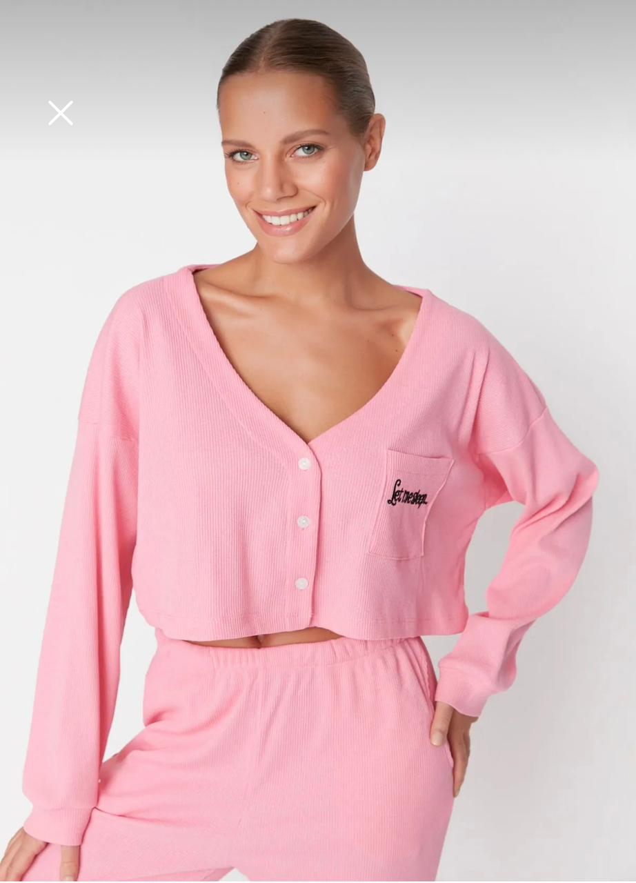 Pink Ribbed Cotton Pajama Set