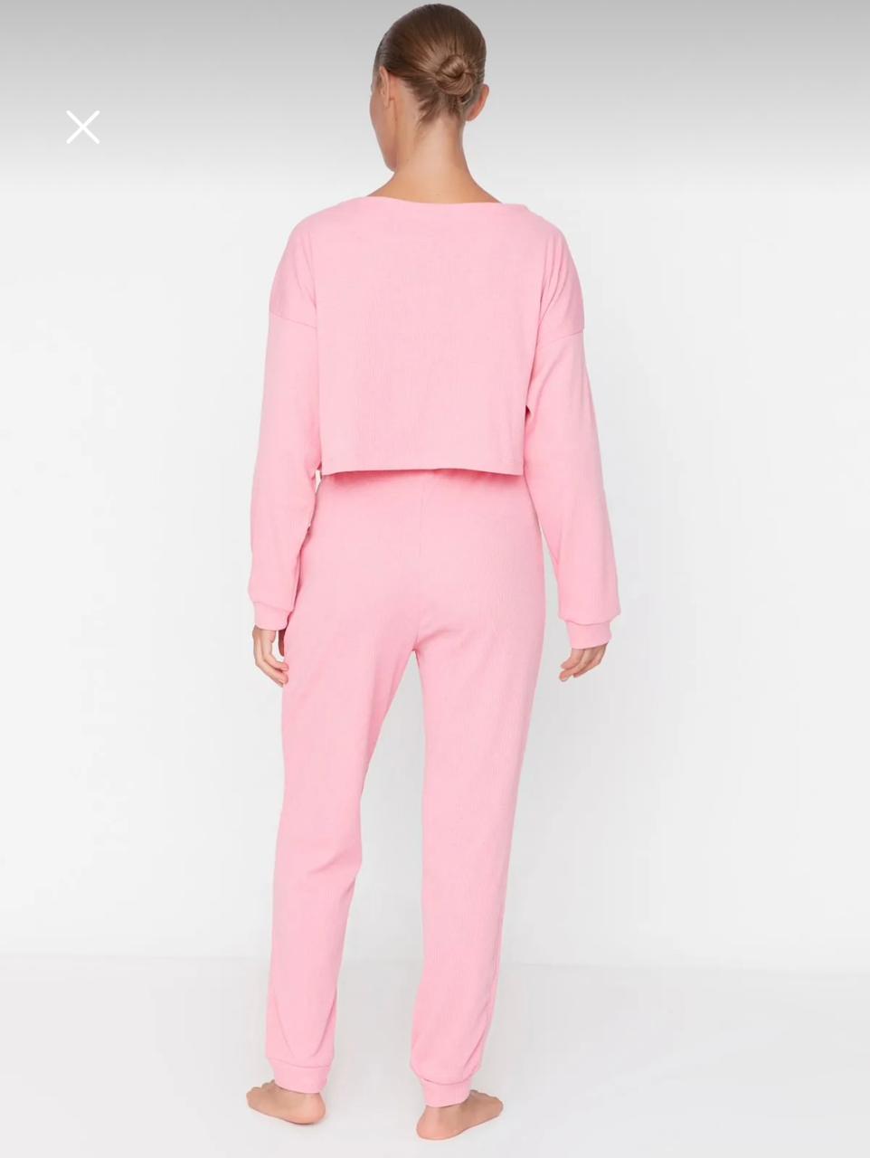 Pink Ribbed Cotton Pajama Set
