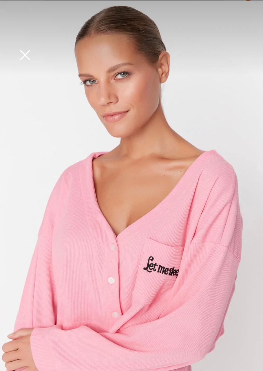 Pink Ribbed Cotton Pajama Set