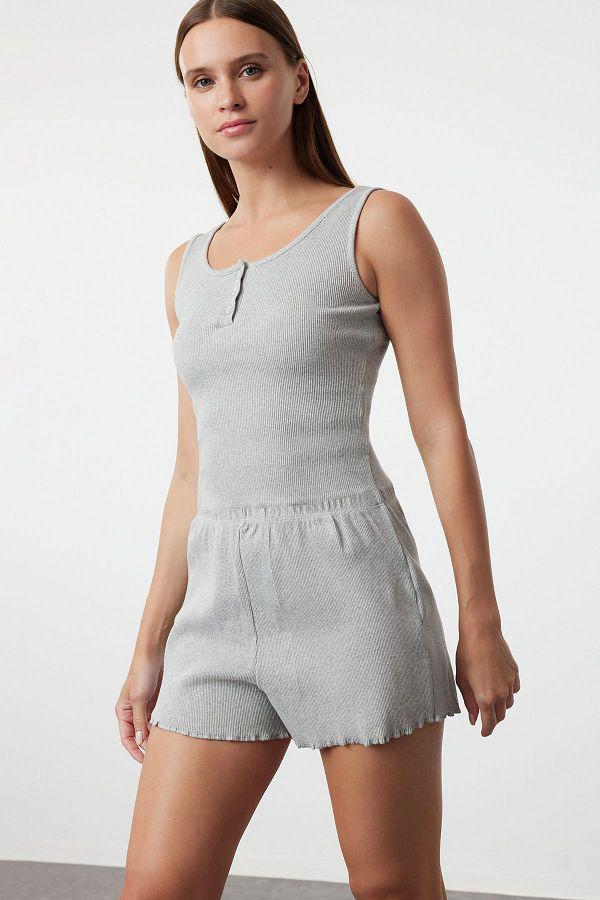 Grey Ribbed Cotton Pajama Set