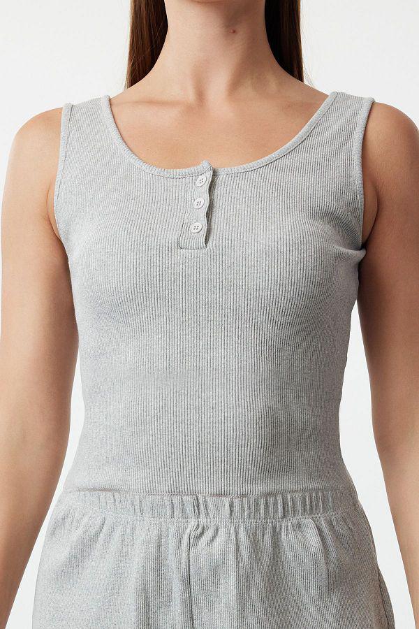 Grey Ribbed Cotton Pajama Set
