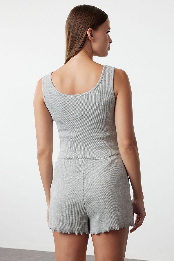 Grey Ribbed Cotton Pajama Set