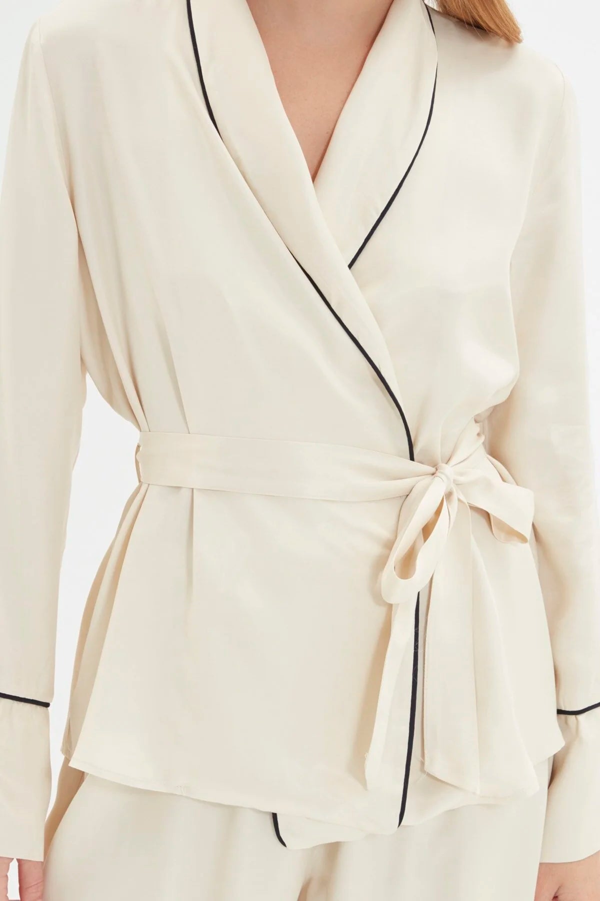 Beige Belted  Pajamas Set