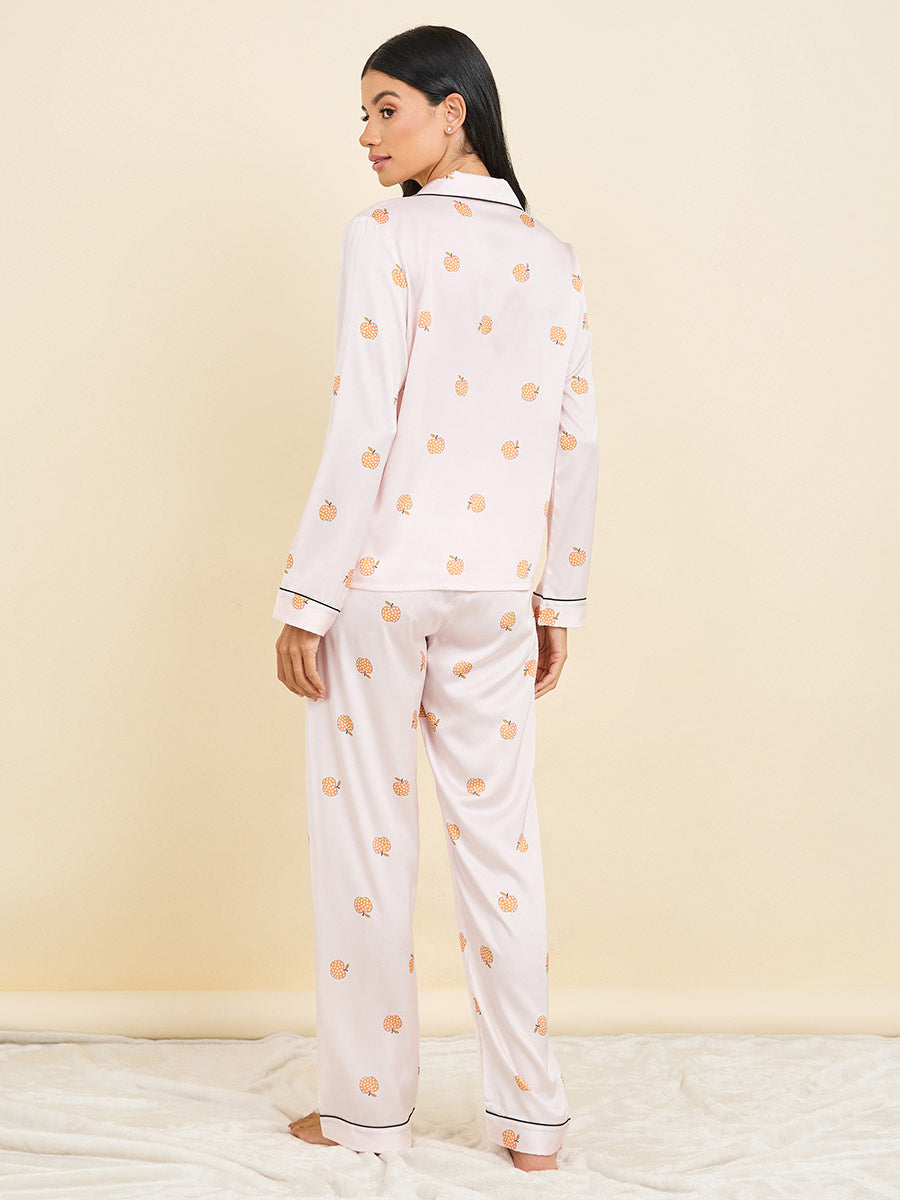 Peach Print Satin pjs Set