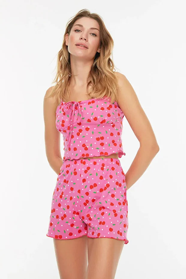 Cherry Pink Shorts Pajama Set