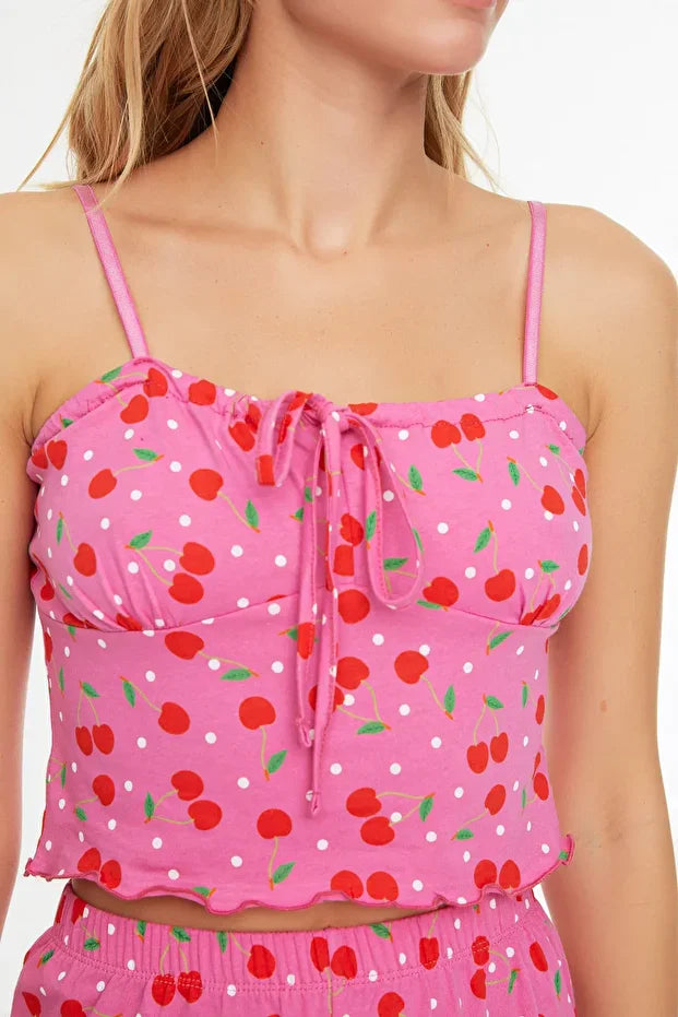 Cherry Pink Shorts Pajama Set