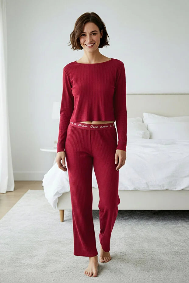 Red Knitted Pajama Set