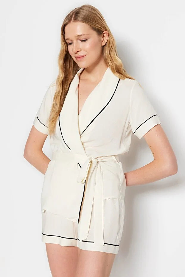 Beige Belted Pajama Set