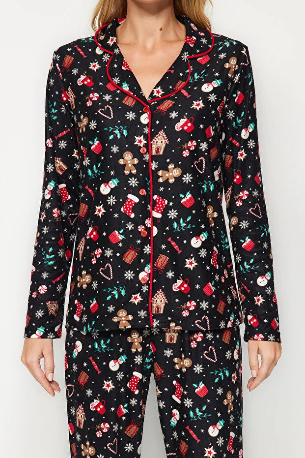 Themed Black Piping Pajama Set