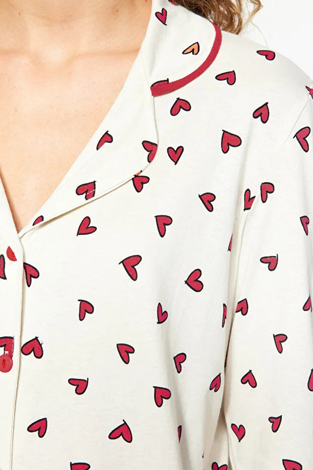 Beige Knitted Pajama Set with Heart