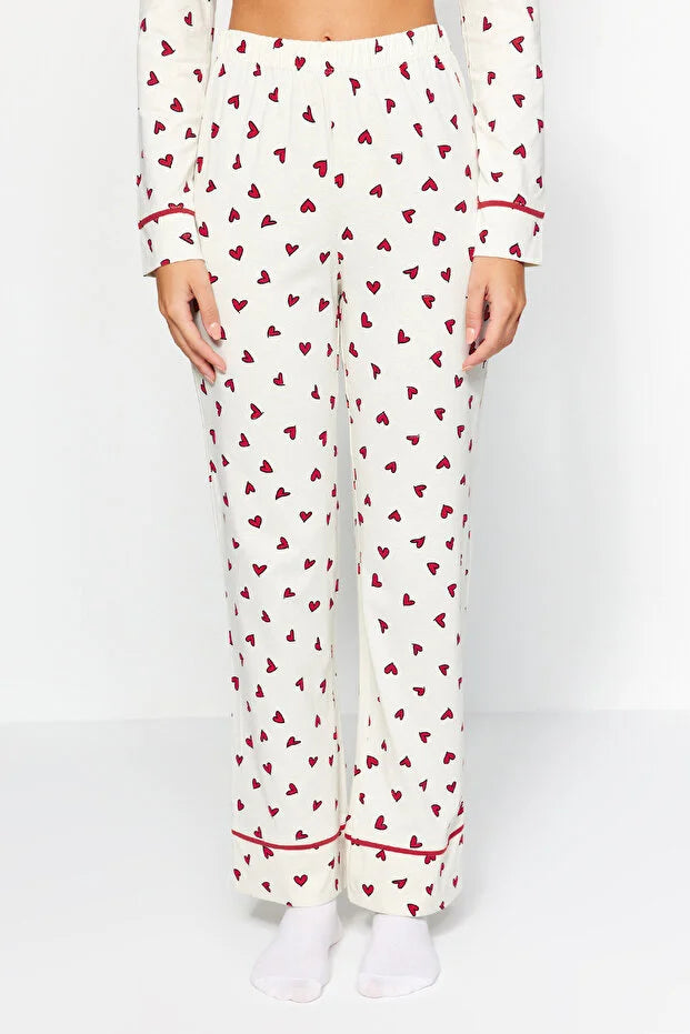 Beige Knitted Pajama Set with Heart