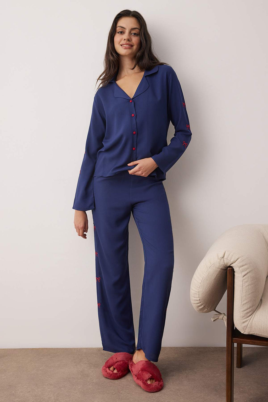 Navy ribbon bow pajama