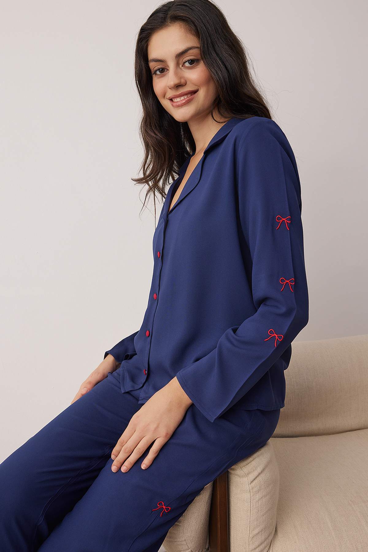 Navy ribbon bow pajama