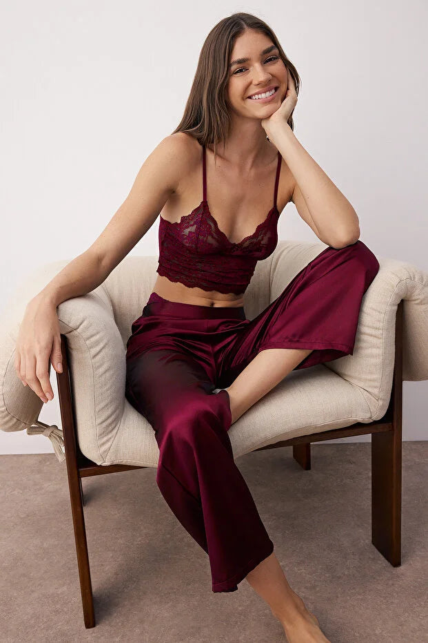 Burgundy 3-Piece Dowry Set Top Lace