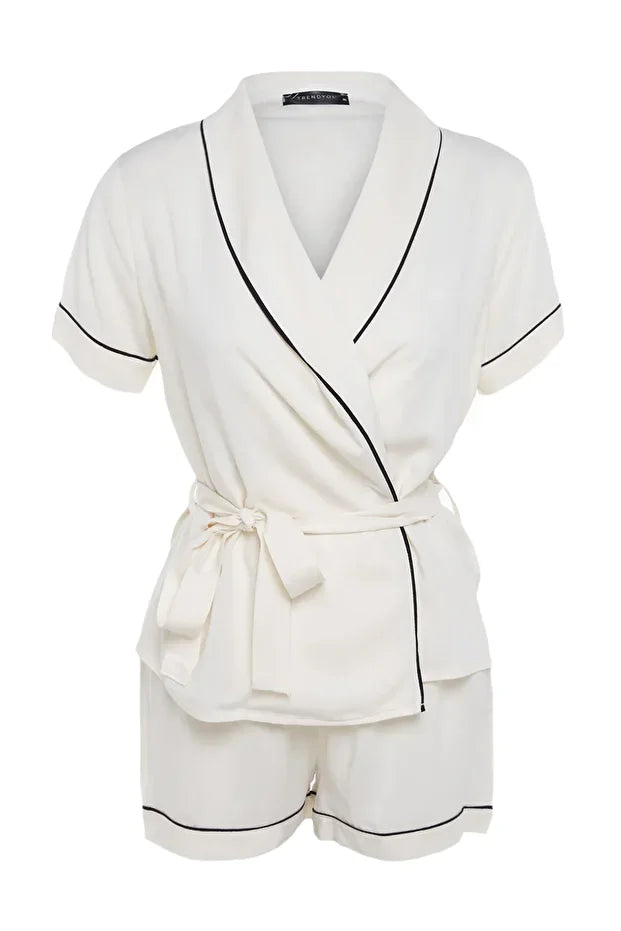 Beige Belted Pajama Set
