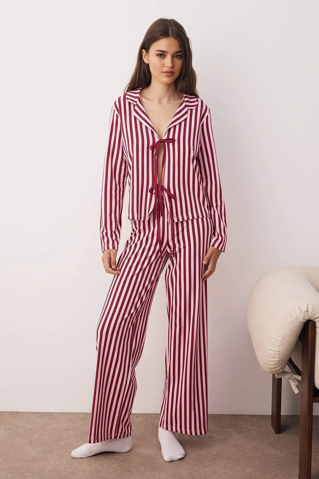 Plum Pink Cotton Striped