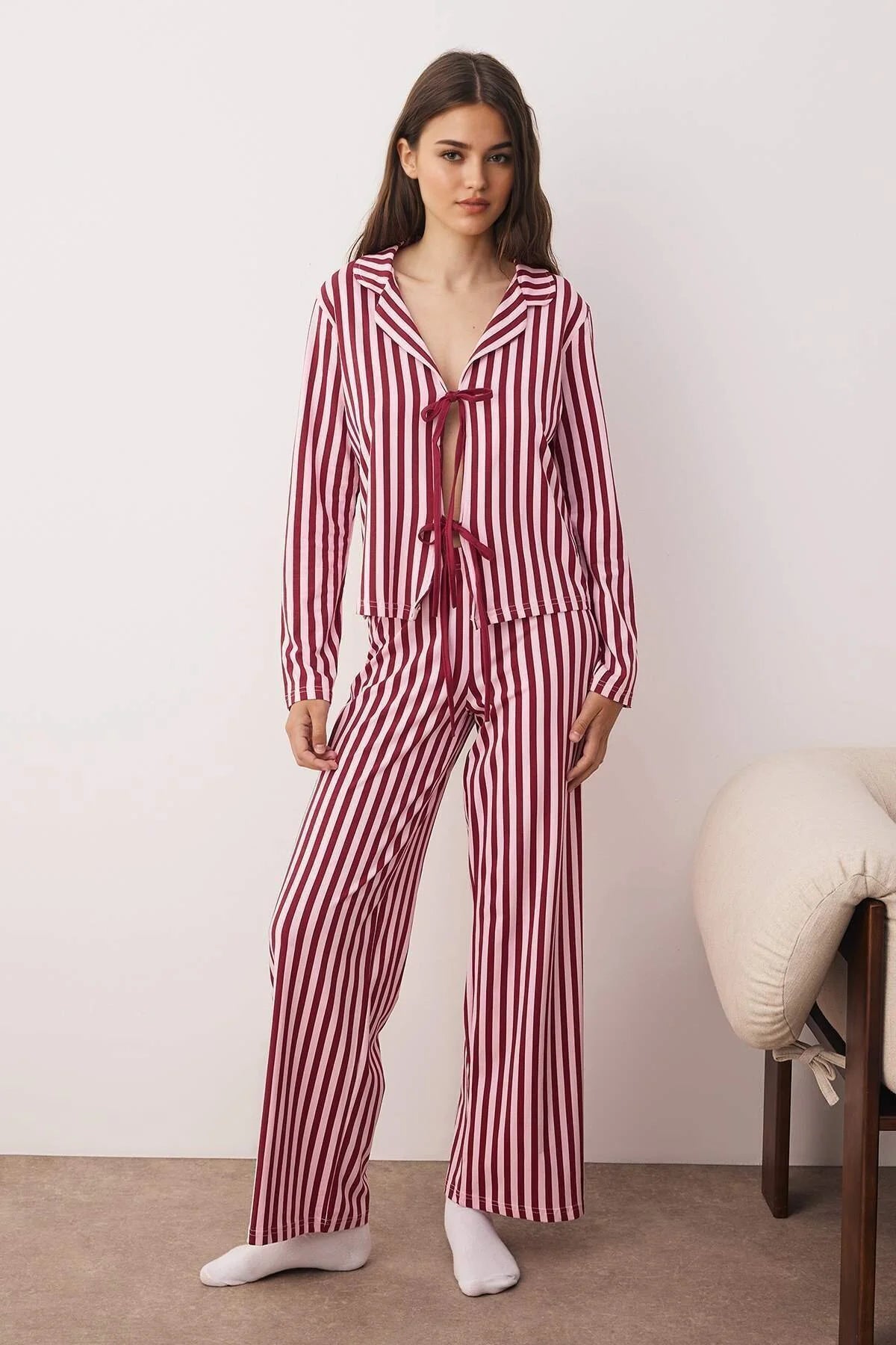 Plum Pink Cotton Striped
