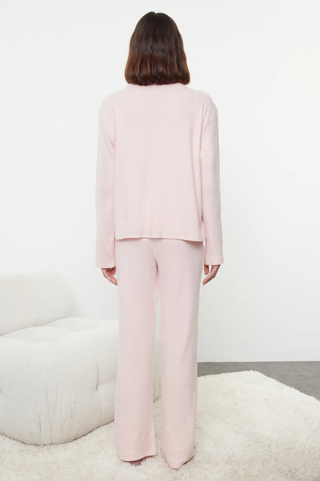 Pink Brushed Corded knitted Set