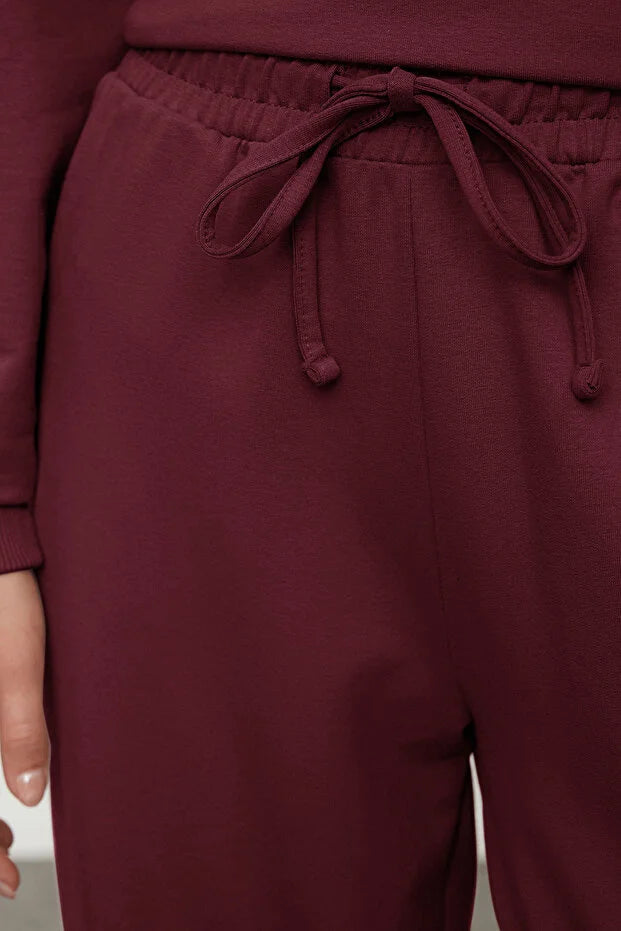 Burgundy Wide Leg Woven Tracksuit Set