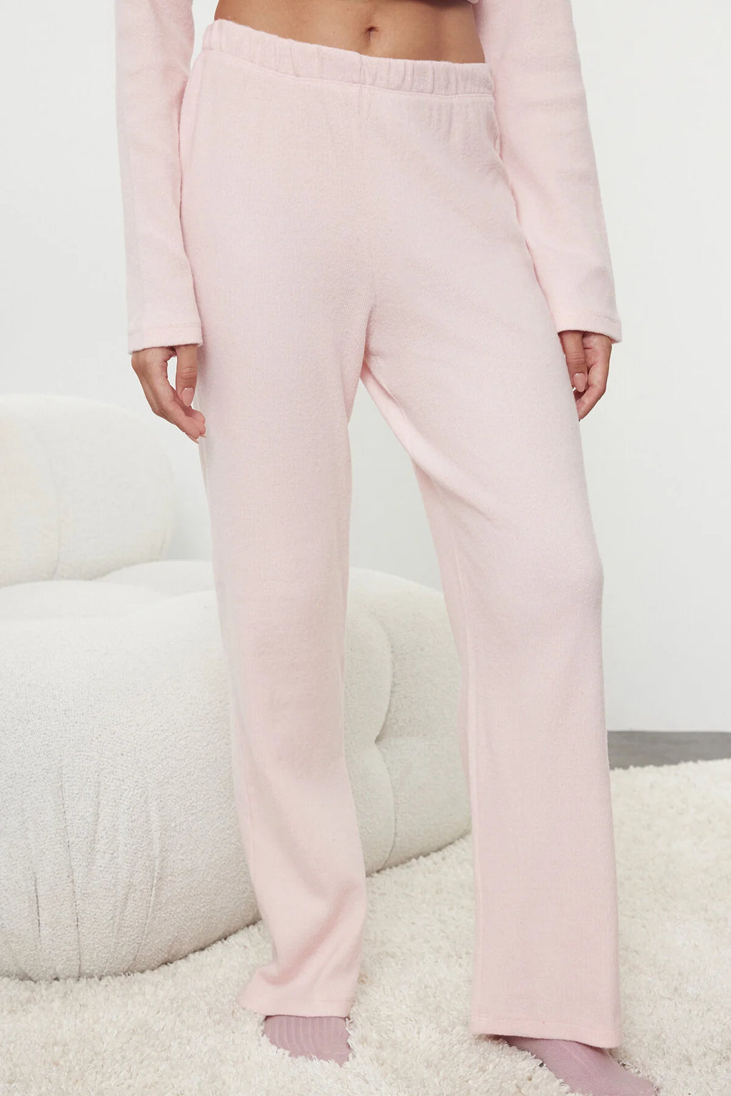 Pink Brushed Corded knitted Set