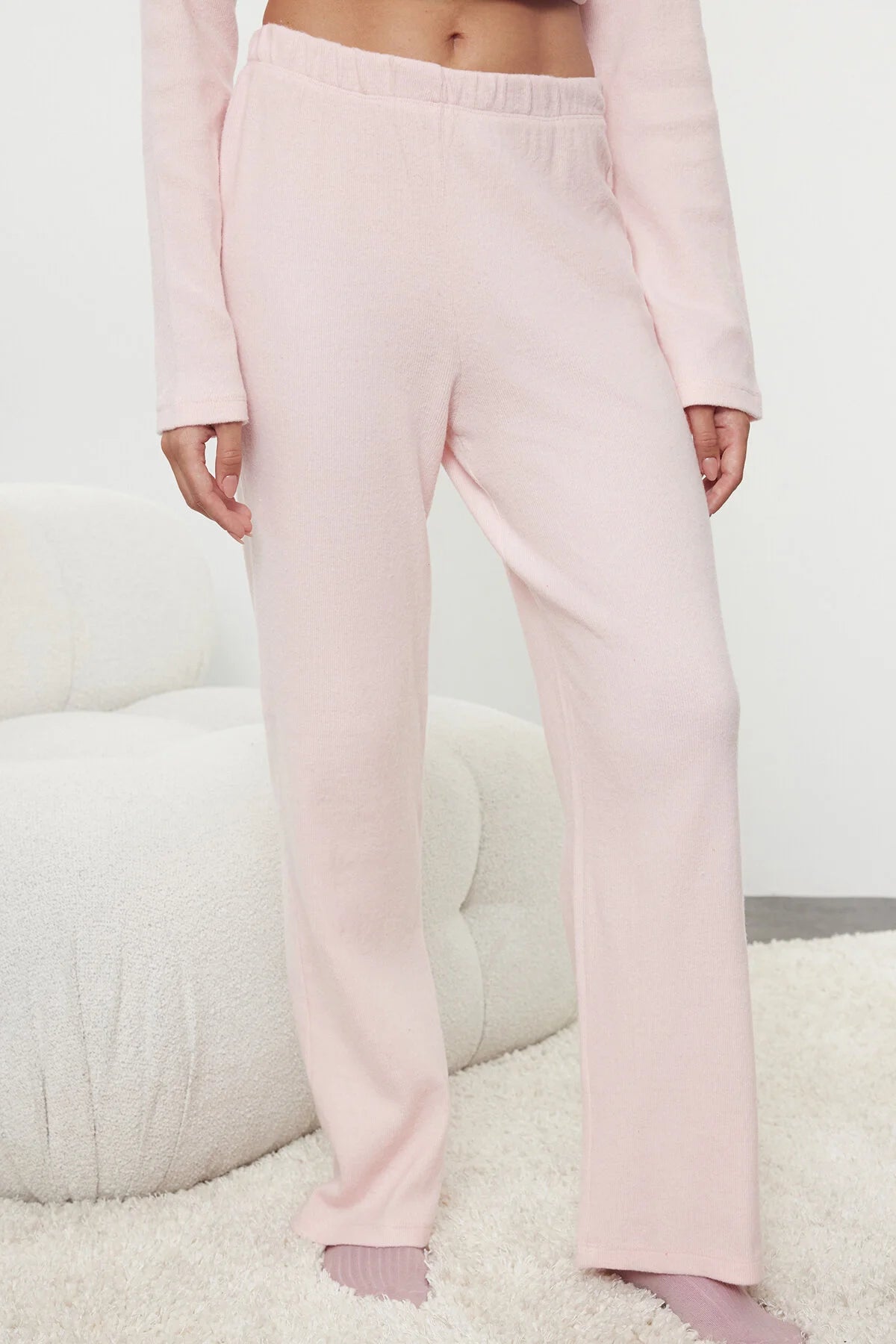 Pink Brushed Corded knitted Set