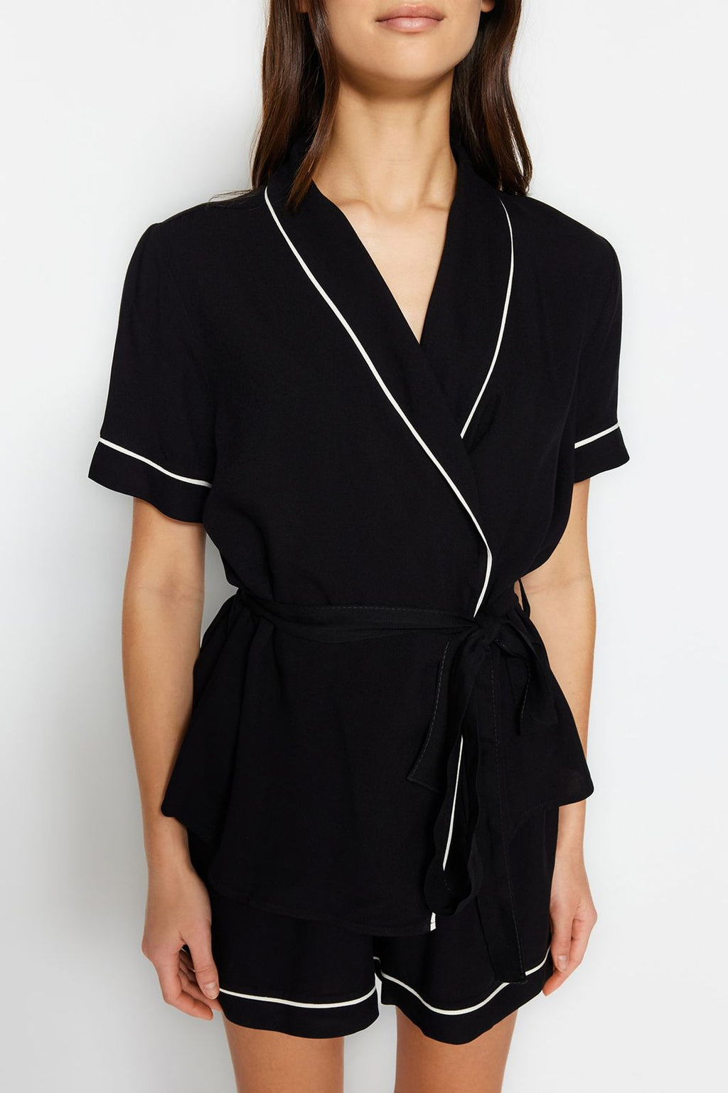 Short Black Belted Pajama