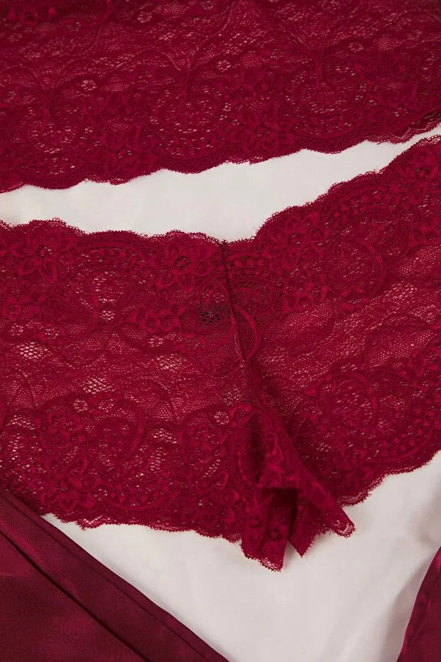 Burgundy 3-Piece Dowry Set Top Lace