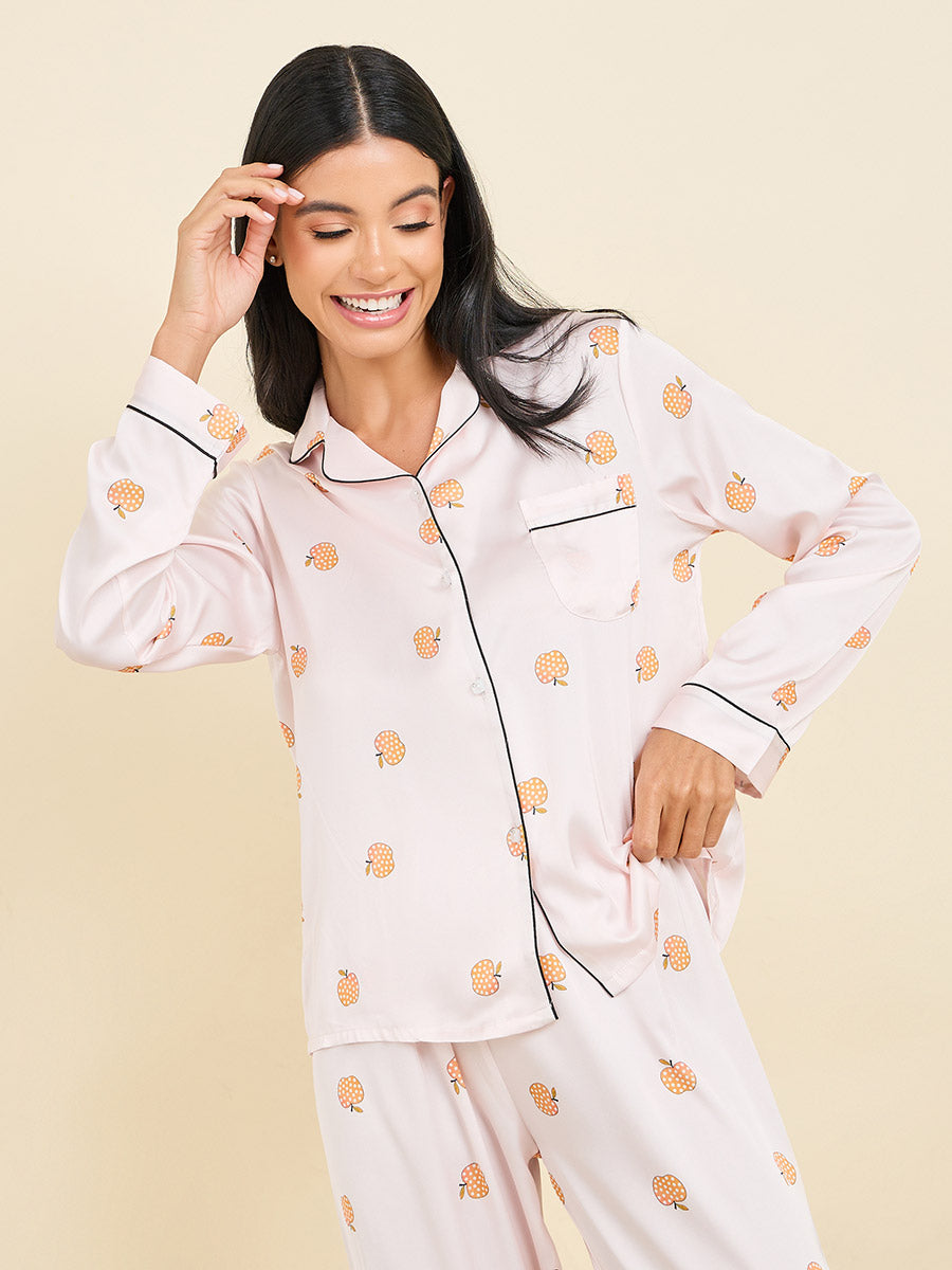 Peach Print Satin pjs Set
