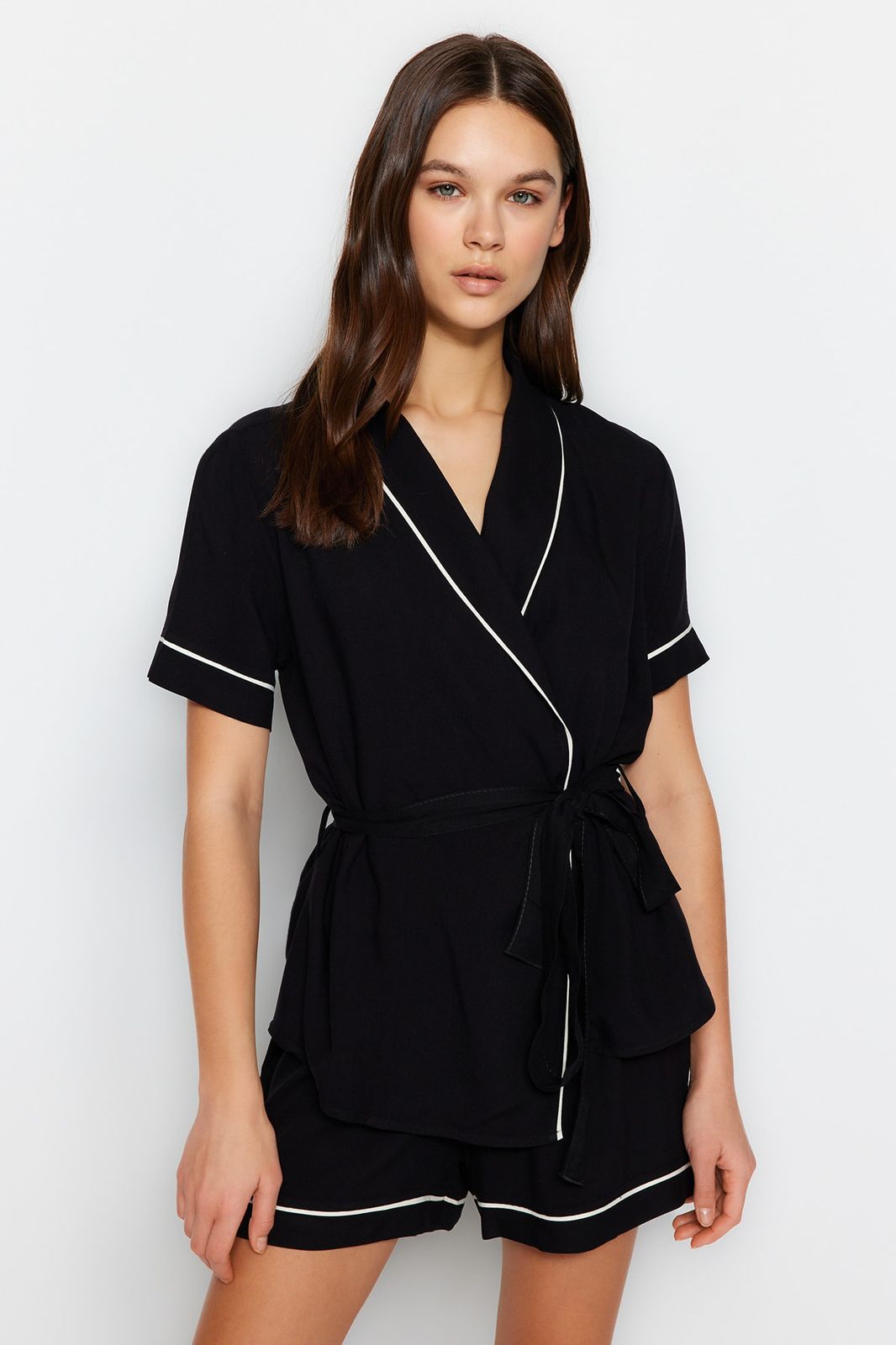 Short Black Belted Pajama