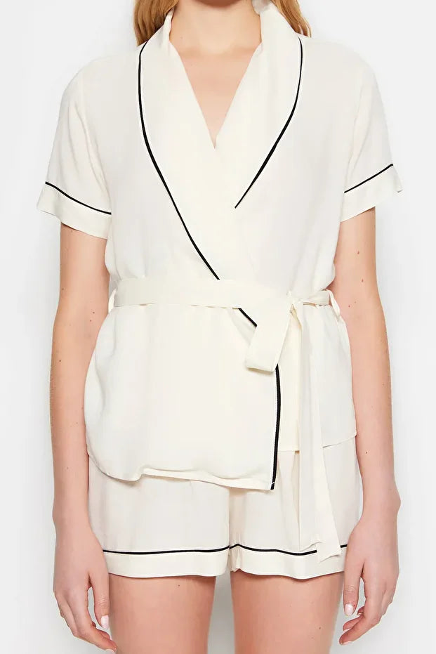 Beige Belted Pajama Set