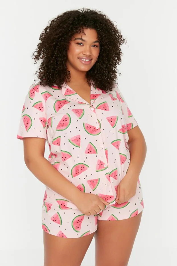 Watermelon Patterned Powder Pajamas Set