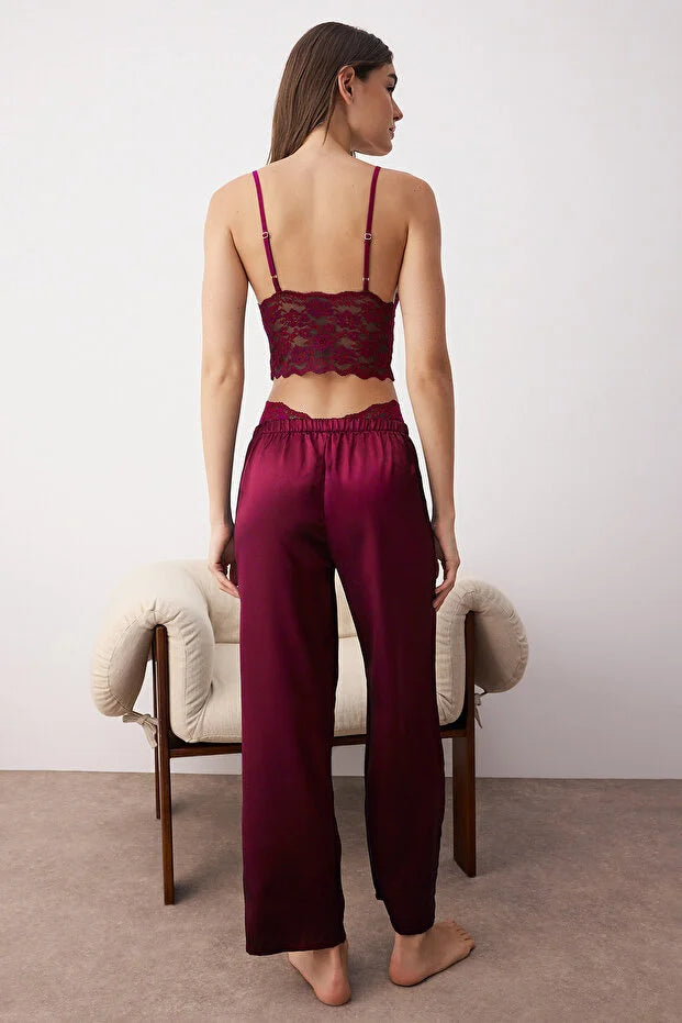 Burgundy 3-Piece Dowry Set Top Lace