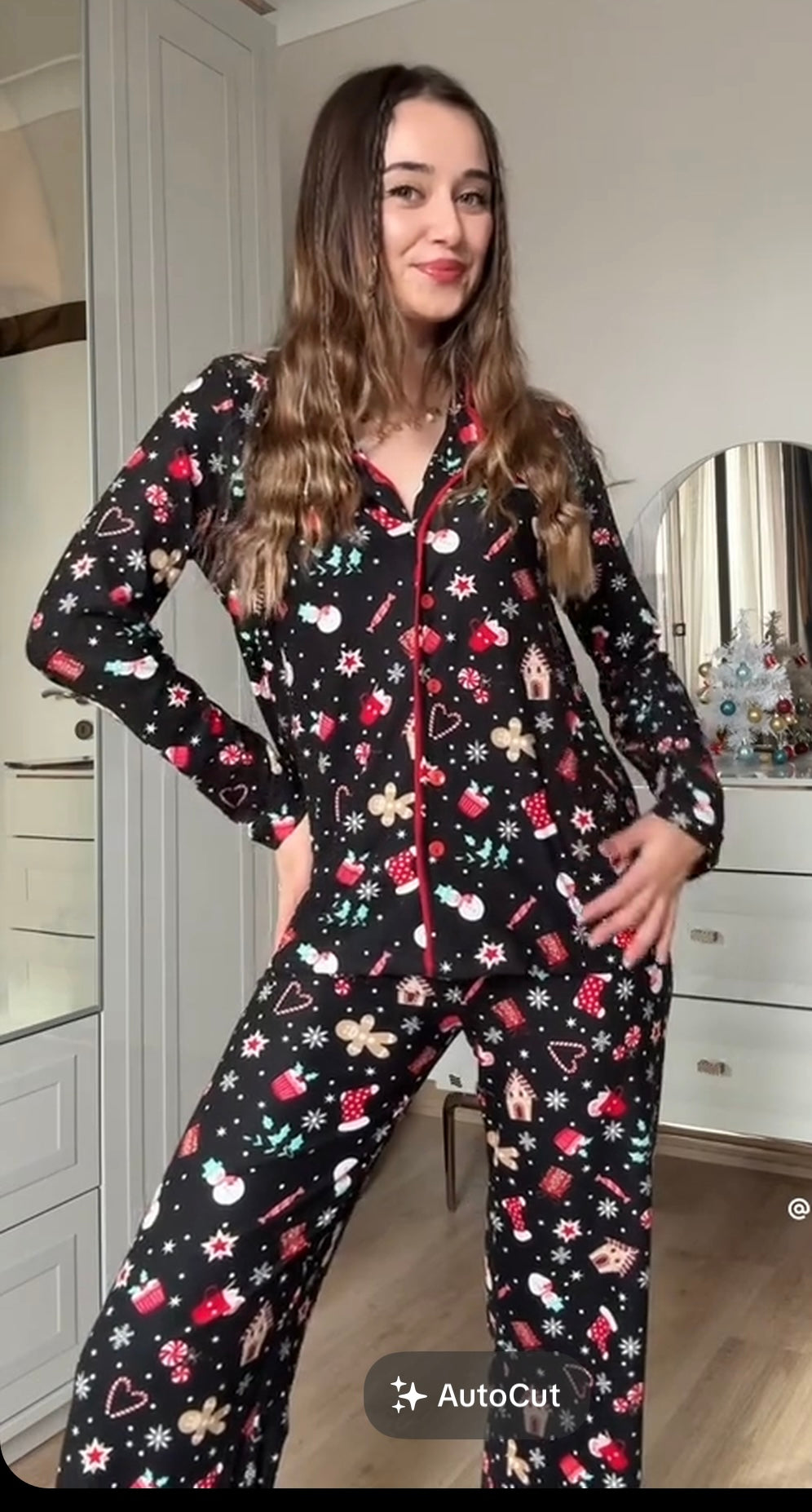 Themed Black Piping Pajama Set