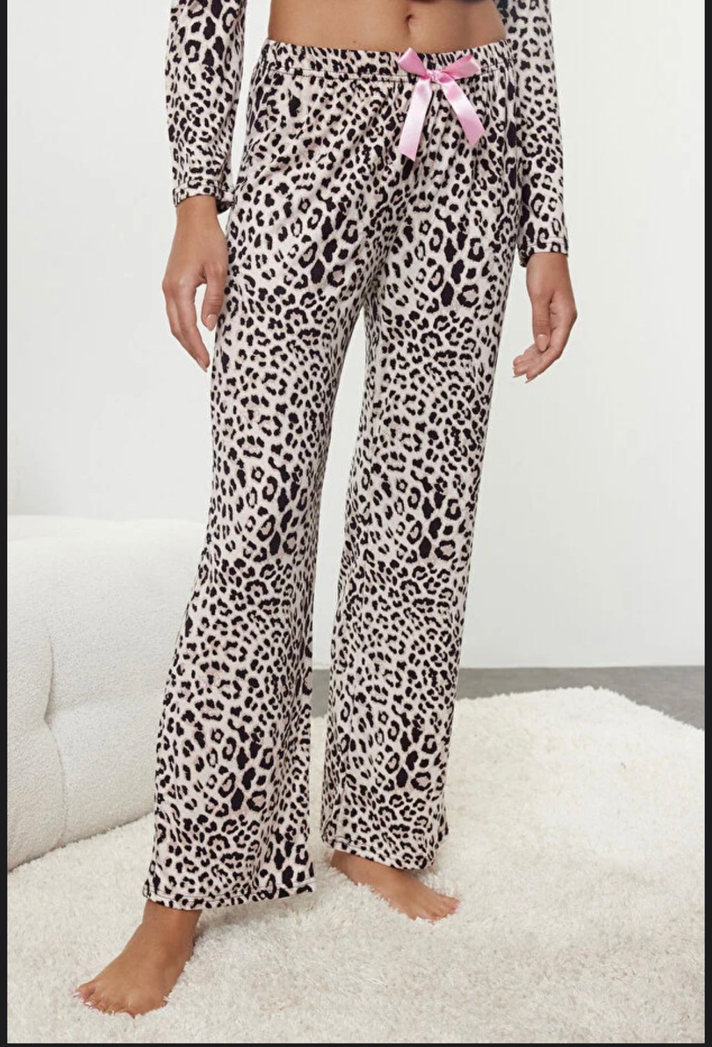 Leopard Print Ribbon/Bow Pajama Set