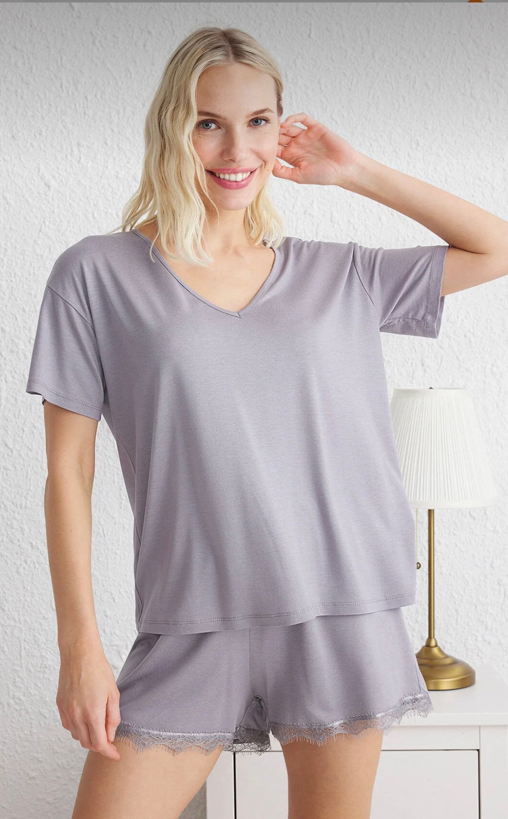Gray lace pajamas set
