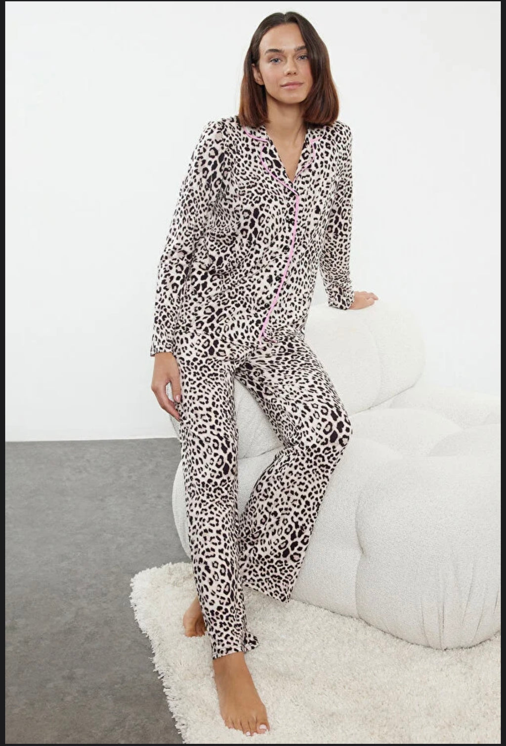 Leopard Print Ribbon/Bow Pajama Set