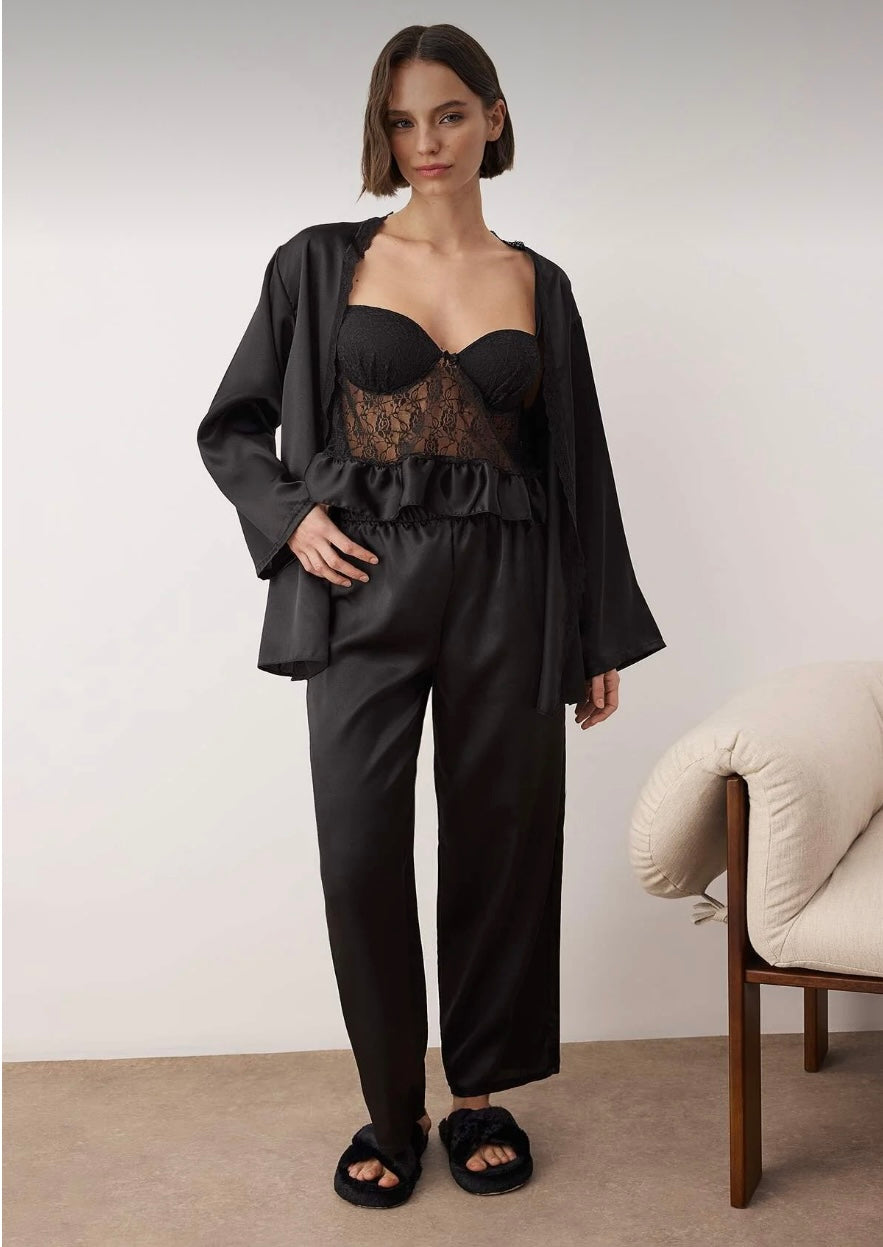 Black 3-Piece Dowry set satin